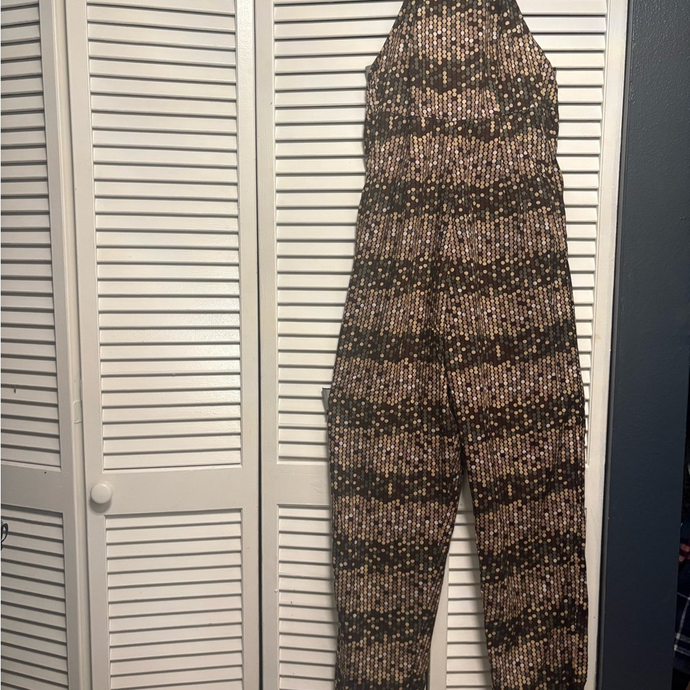 Source Unknown Black and Brown Patterned Jumpsuit